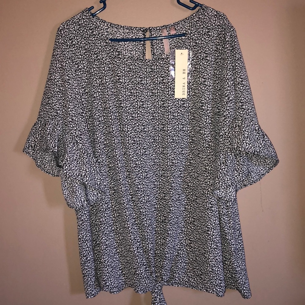 River Ruffle Sleeve black blouse